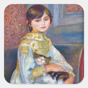 Pierre-Auguste Renoir - Barn med katt Fyrkantigt Klistermärke