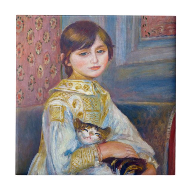 Pierre-Auguste Renoir - Barn med katt Kakelplatta (Framsidan)