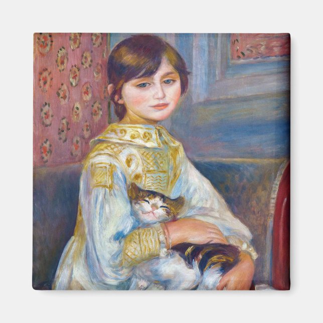 Pierre-Auguste Renoir - Barn med katt Magnet (Framsidan)