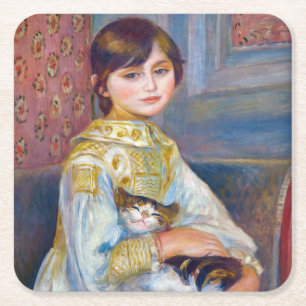 Pierre-Auguste Renoir - Barn med katt Underlägg Papper Kvadrat