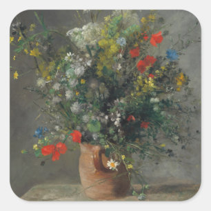 Pierre-Auguste Renoir - Blommor i Vas 1866 Fyrkantigt Klistermärke