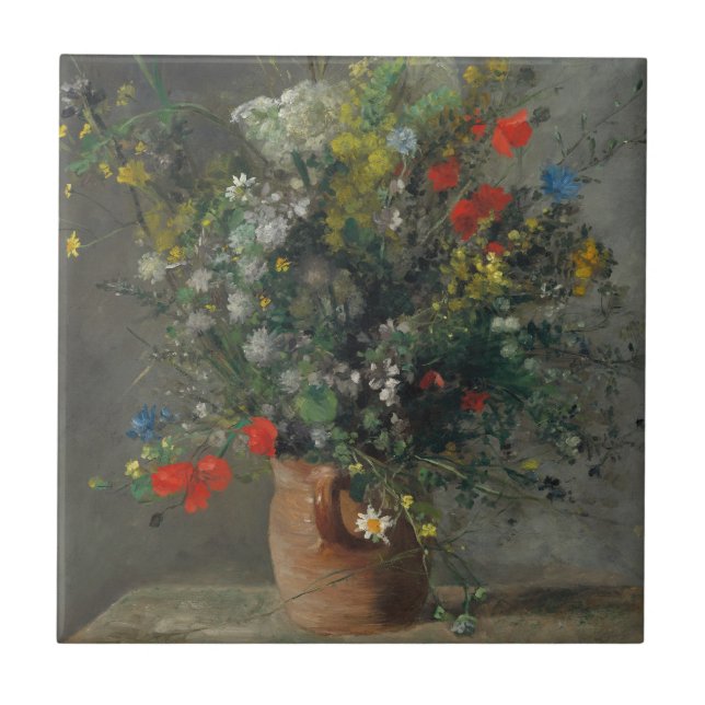 Pierre-Auguste Renoir - Blommor i Vas 1866 Kakelplatta (Framsidan)