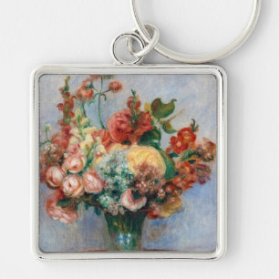 Pierre-Auguste Renoir - Blommor i Vas Fyrkantig Silverfärgad Nyckelring
