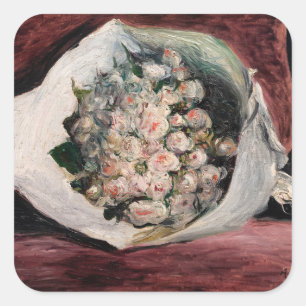 Pierre-Auguste Renoir - Bouquet i en låda Fyrkantigt Klistermärke
