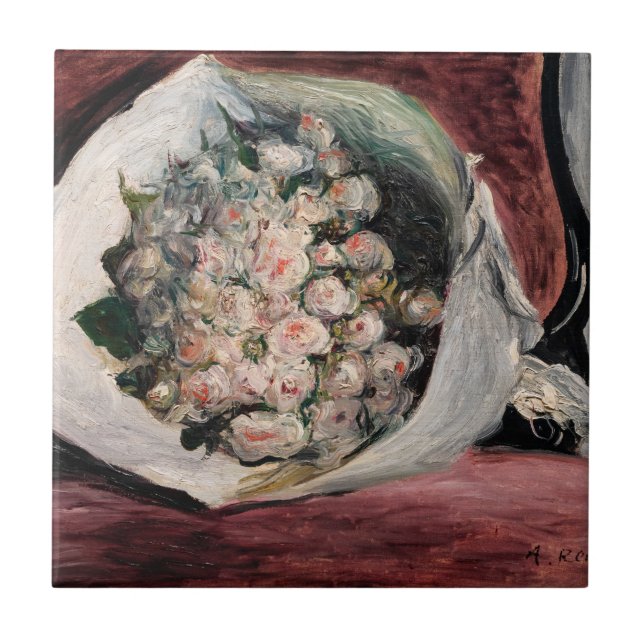 Pierre-Auguste Renoir - Bouquet i en låda Kakelplatta (Framsidan)