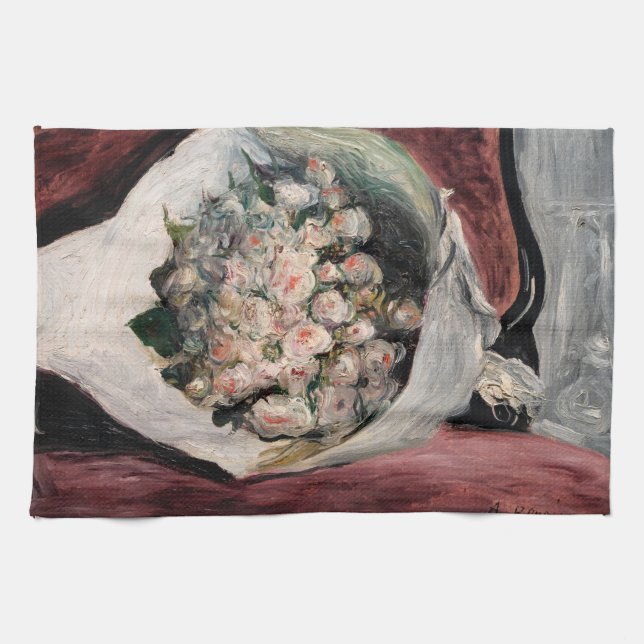 Pierre-Auguste Renoir - Bouquet i en låda Kökshandduk (Horisontell)