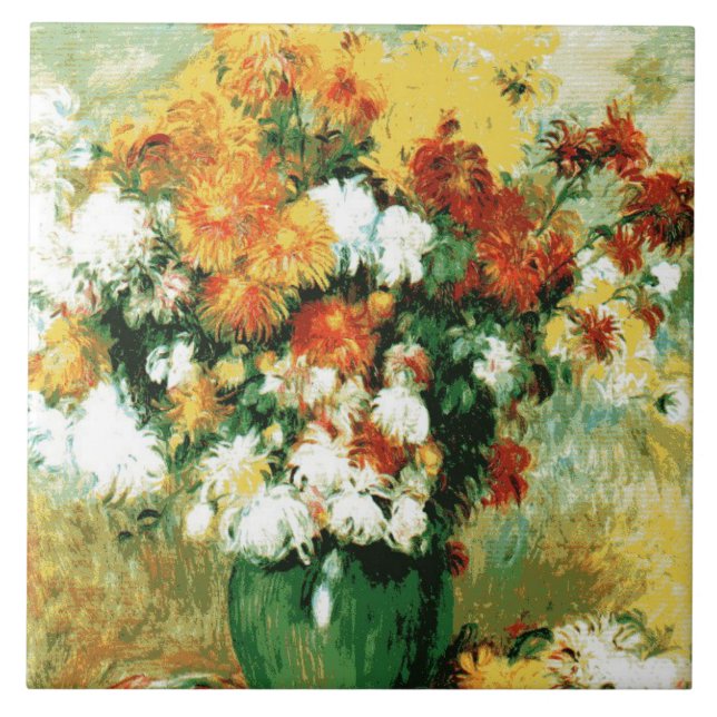 Pierre-Auguste Renoir Bouquet of Chrysanthemums Kakelplatta (Framsidan)