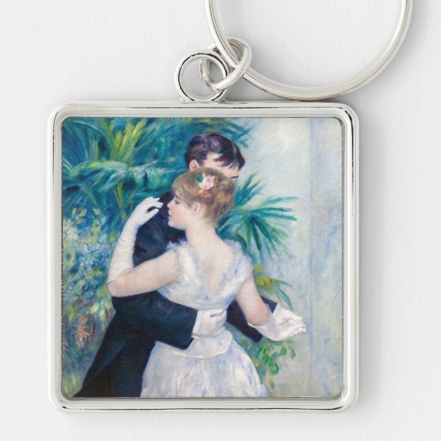 Pierre-Auguste Renoir - City Dance Fyrkantig Silverfärgad Nyckelring (Framsidan)