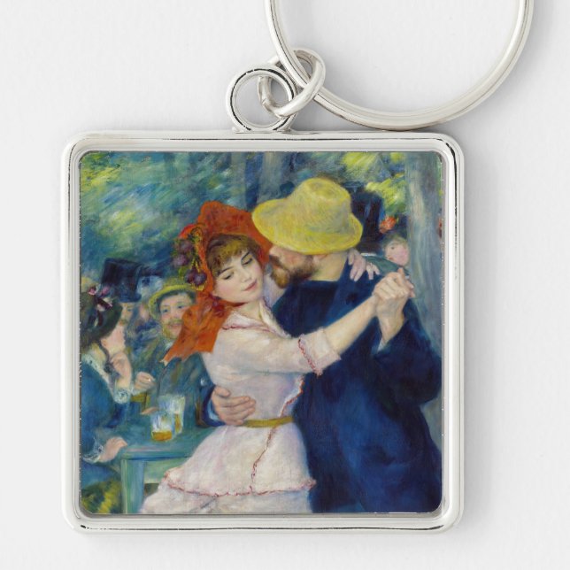 Pierre-Auguste Renoir - Dance at Bougival Fyrkantig Silverfärgad Nyckelring (Framsidan)
