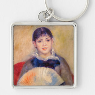 Pierre-Auguste Renoir - flicka med Fläkt Fyrkantig Silverfärgad Nyckelring