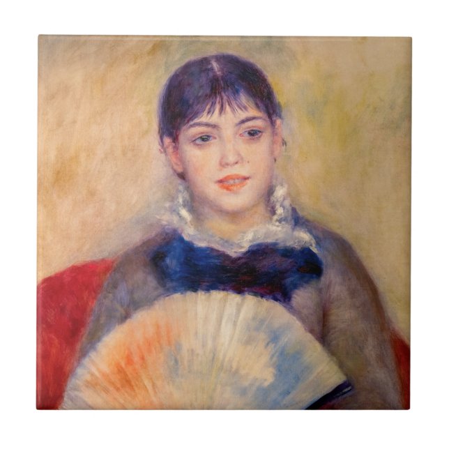 Pierre-Auguste Renoir - flicka med Fläkt Kakelplatta (Framsidan)