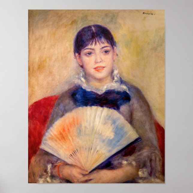 Pierre-Auguste Renoir - flicka med Fläkt Poster (Framsidan)