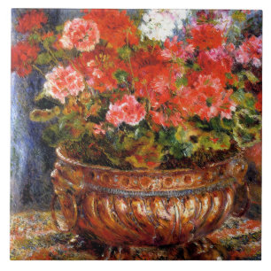 Pierre-Auguste Renoir Geraniums i kopparbäcken Kakelplatta