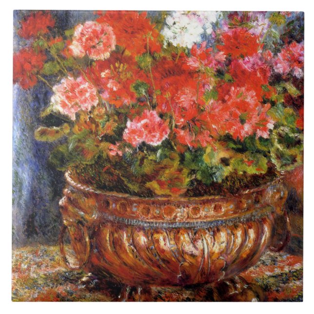 Pierre-Auguste Renoir Geraniums i kopparbäcken Kakelplatta (Framsidan)