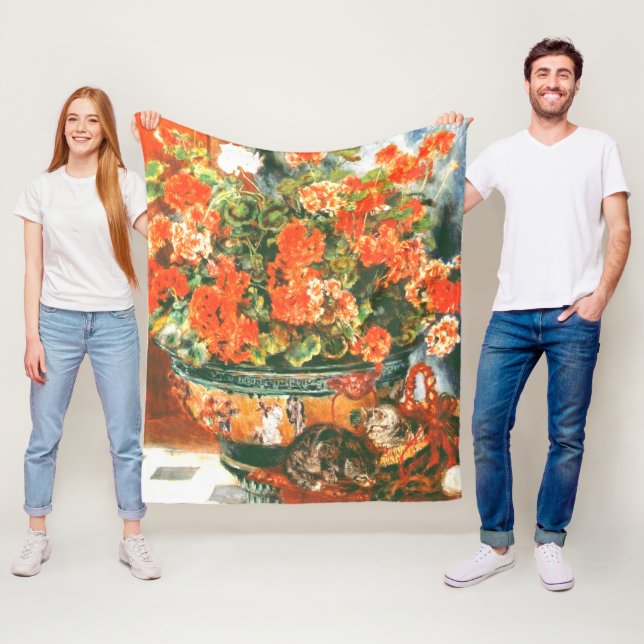 Pierre-Auguste Renoir Geraniums och Cats Fleecefilt (På plats)