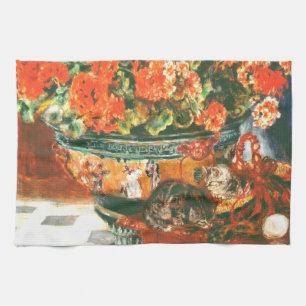 Pierre-Auguste Renoir Geraniums och Cats Kökshandduk