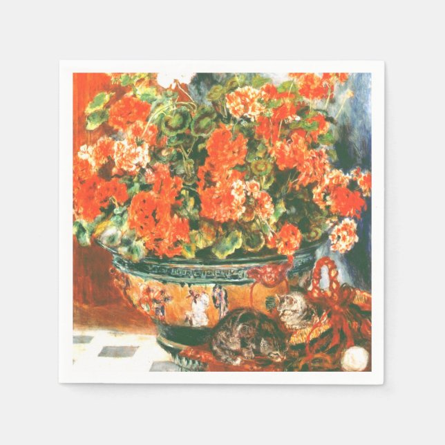 Pierre-Auguste Renoir Geraniums och Cats Pappersservett (Framsidan)