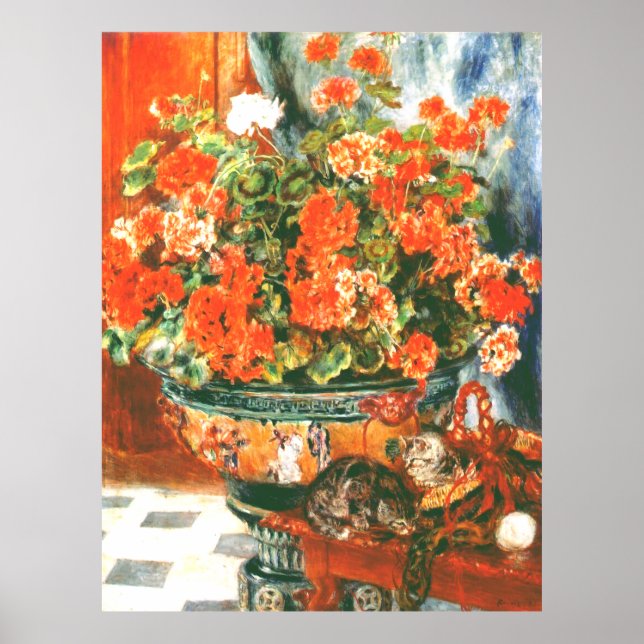 Pierre-Auguste Renoir Geraniums och Cats Poster (Framsidan)