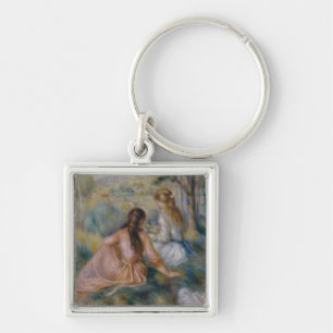 Pierre Auguste Renoir i ängen Fyrkantig Silverfärgad Nyckelring