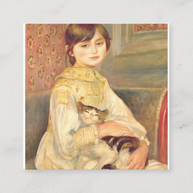Pierre Auguste Renoir - Julie Manet med katt Fyrkantigt Visitkort (Framsida)