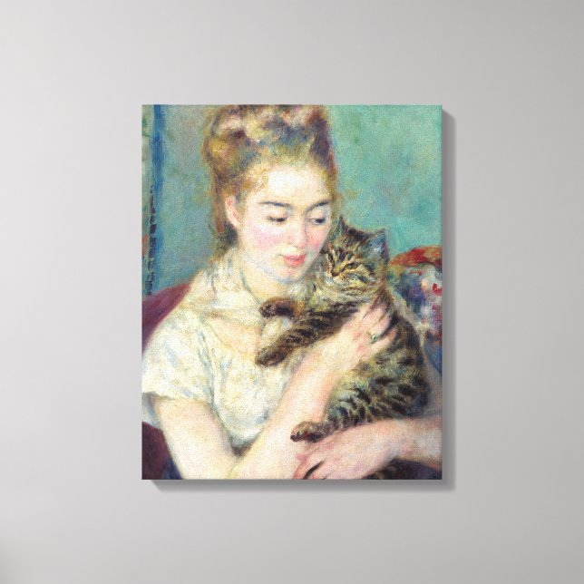 Pierre-Auguste Renoir - Kvinna med katt Canvastryck (Framsida)