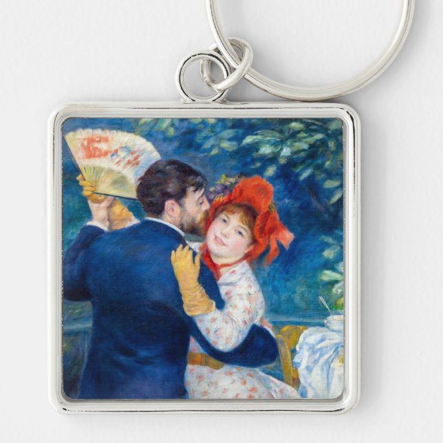 Pierre-Auguste Renoir - Land Dance Fyrkantig Silverfärgad Nyckelring (Framsidan)