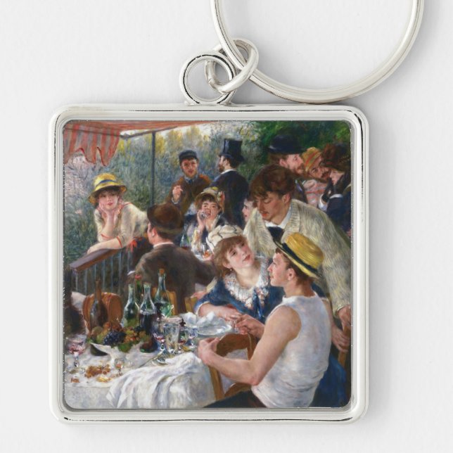 Pierre-Auguste Renoir - Luncheon of Boating Party Fyrkantig Silverfärgad Nyckelring (Framsidan)