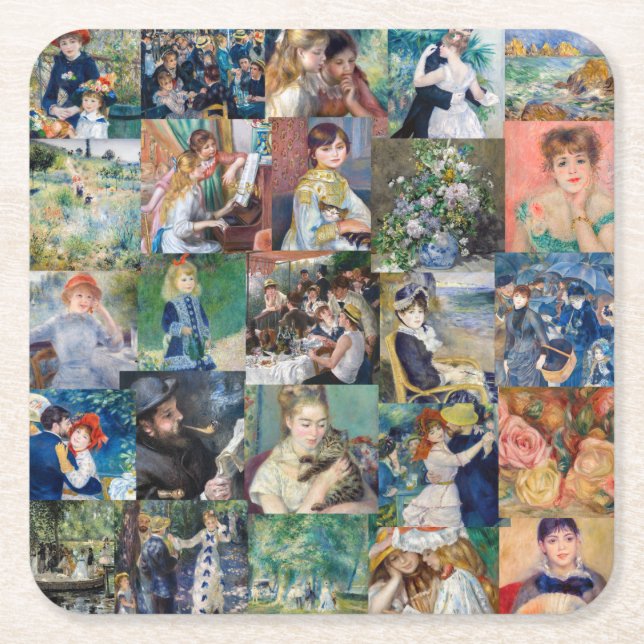 Pierre-Auguste Renoir - mästerverk Patchwork Underlägg Papper Kvadrat (Framsidan)