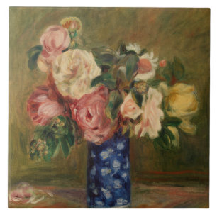Pierre Auguste Renoir Rosa Blue Bouquet of Ro Kakelplatta