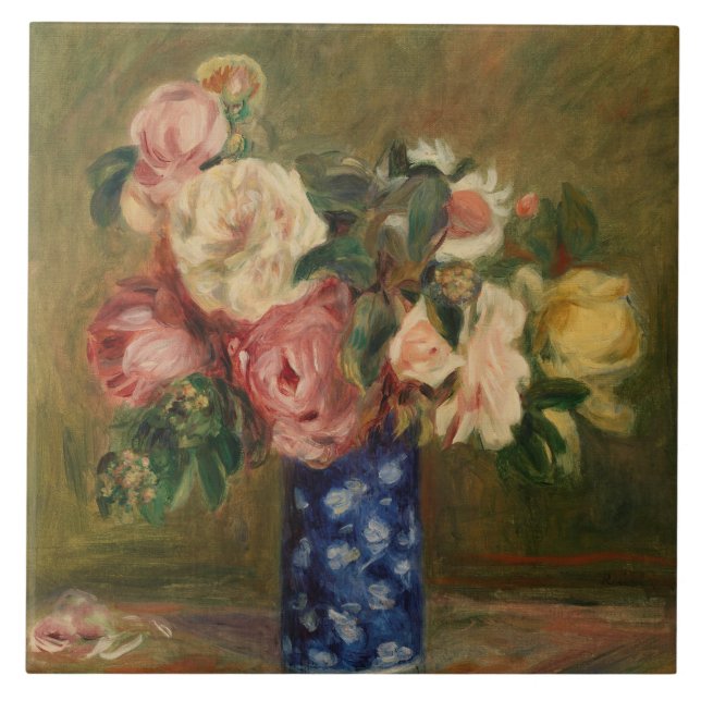 Pierre Auguste Renoir Rosa Blue Bouquet of Ro Kakelplatta (Framsidan)