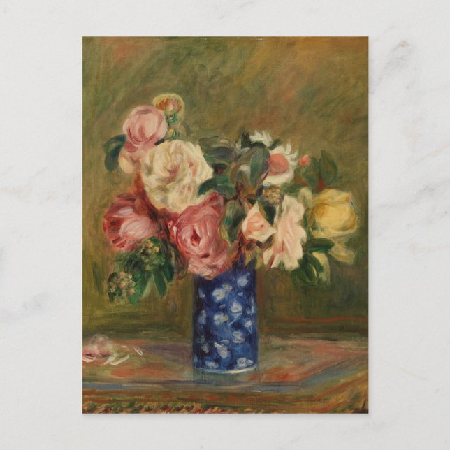 Pierre Auguste Renoir Rosa Blue Bouquet of Ro Vykort (Framsida)