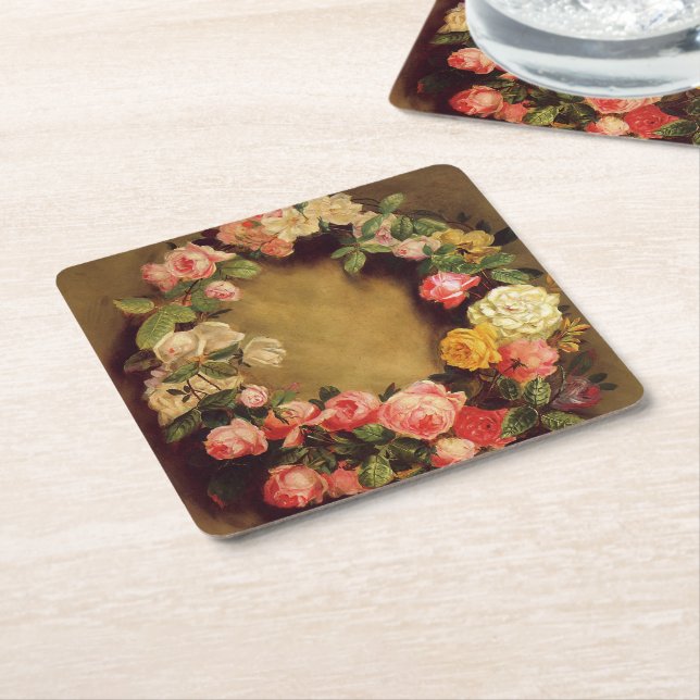 Pierre-Auguste Renoir - Rosornas Krona  Underlägg Papper Kvadrat (Vinklad)