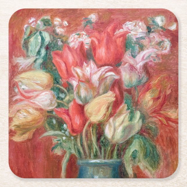 Pierre-Auguste Renoir - Tulip Bouquet Underlägg Papper Kvadrat (Framsidan)