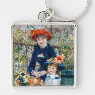 Pierre-Auguste Renoir - två systrar på Terrace Fyrkantig Silverfärgad Nyckelring