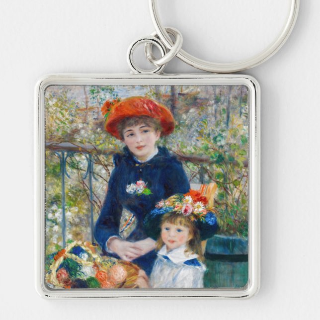 Pierre-Auguste Renoir - två systrar på Terrace Fyrkantig Silverfärgad Nyckelring (Framsidan)