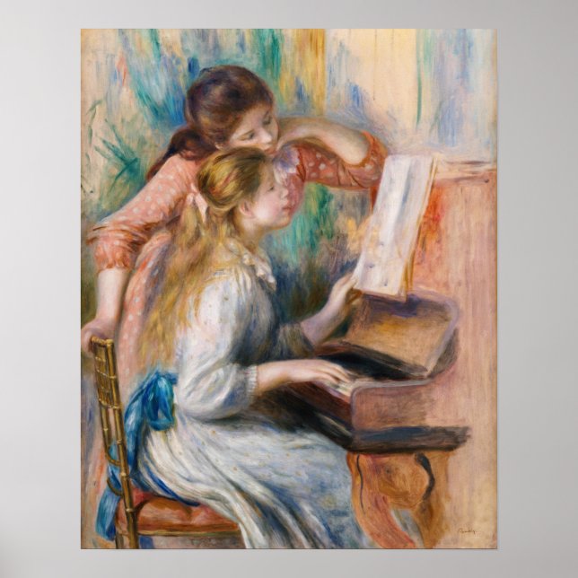 Pierre Auguste Renoir - Unga flickor vid pianot Poster (Framsidan)