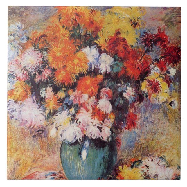Pierre-Auguste Renoir Vas från Chrysanthemums Kakelplatta (Framsidan)