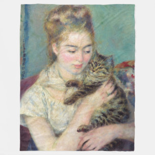 Pierre-Auguste Renoir - Woman med en katt Fleecefilt