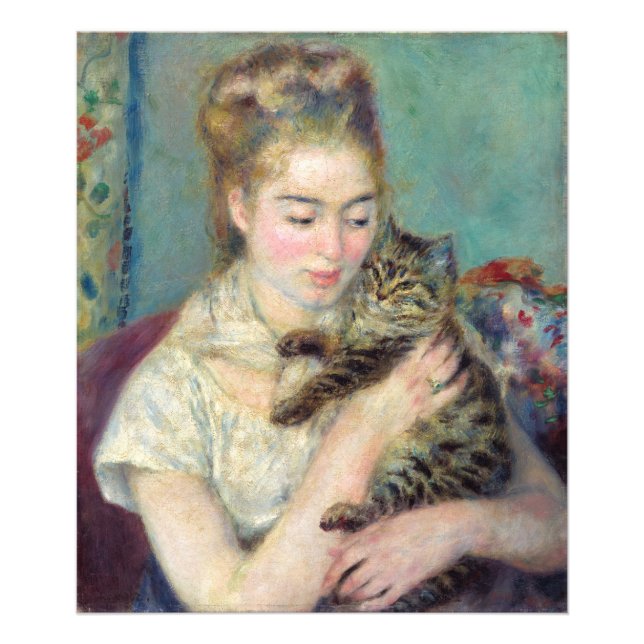 Pierre-Auguste Renoir - Woman med en katt Fototryck (Framsidan)
