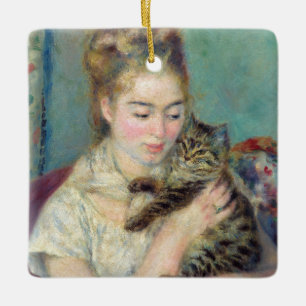Pierre-Auguste Renoir - Woman med en katt Julgransprydnad Keramik
