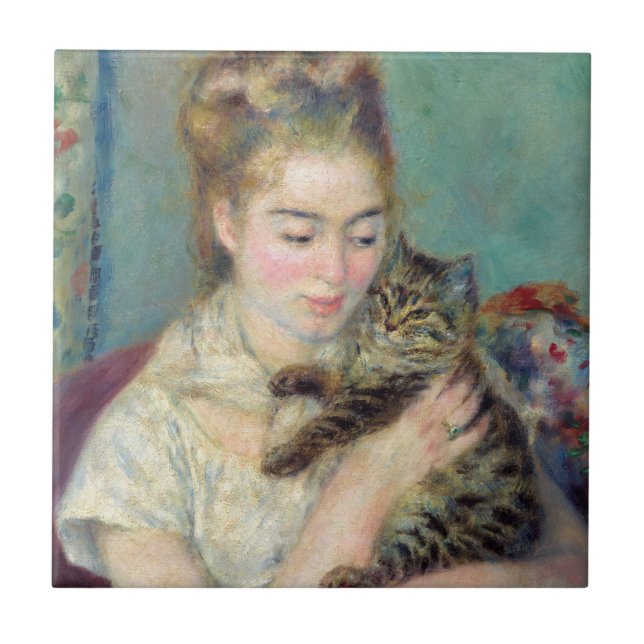 Pierre-Auguste Renoir - Woman med en katt Kakelplatta (Framsidan)