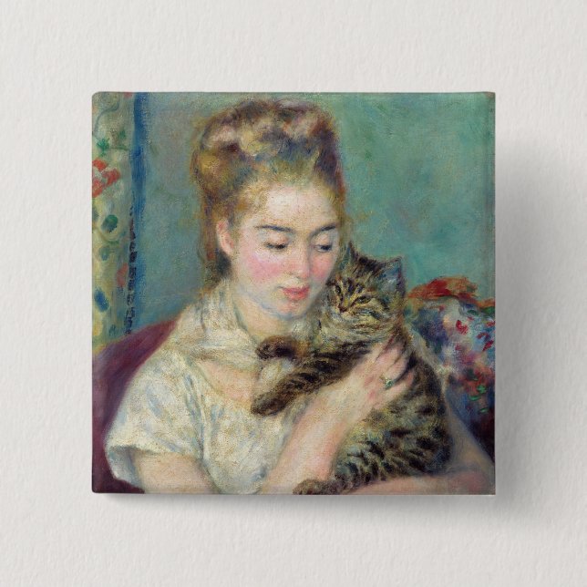 Pierre-Auguste Renoir - Woman med en katt Knapp (Framsida)