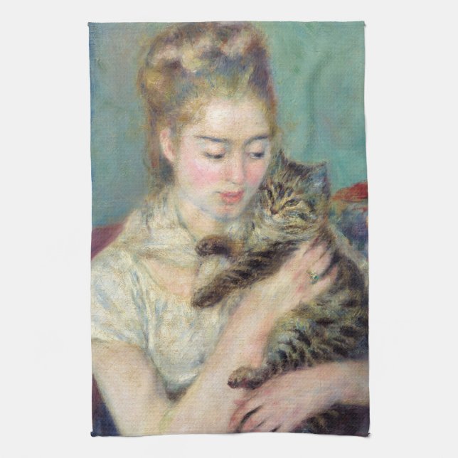 Pierre-Auguste Renoir - Woman med en katt Kökshandduk (Vertikal)