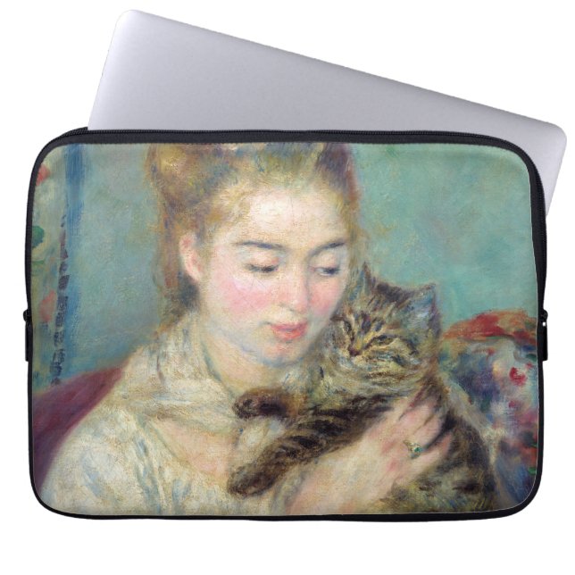 Pierre-Auguste Renoir - Woman med en katt Laptop Fodral (Framsidan)
