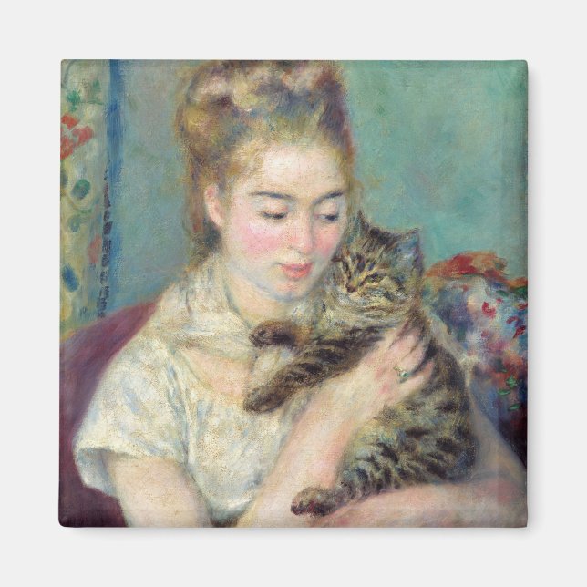 Pierre-Auguste Renoir - Woman med en katt Magnet (Framsidan)