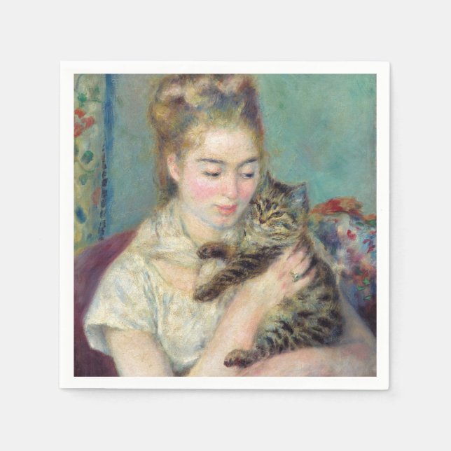 Pierre-Auguste Renoir - Woman med en katt Pappersservett (Framsidan)