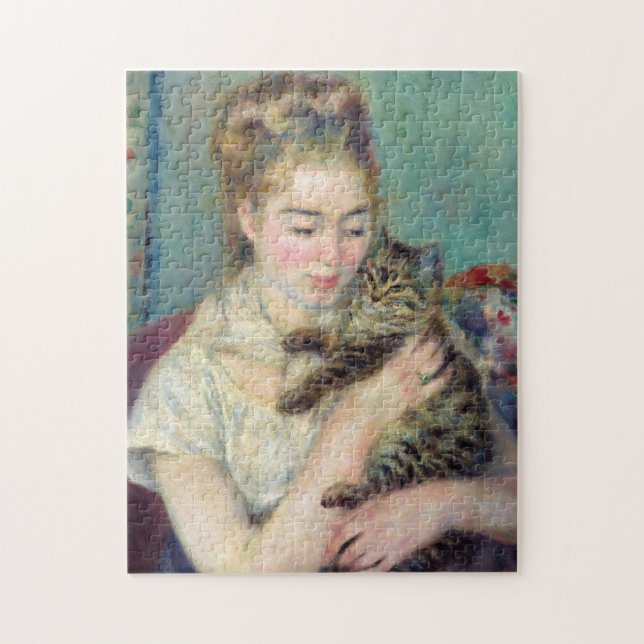 Pierre-Auguste Renoir - Woman med en katt Pussel (Vertikal)