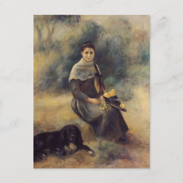 Pierre-Auguste Renoir- Young Girl med Hund Vykort (Framsida)