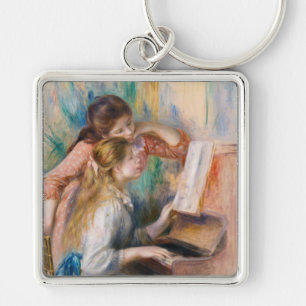 Pierre Auguste Renoir - Young Girls at the Piano Fyrkantig Silverfärgad Nyckelring