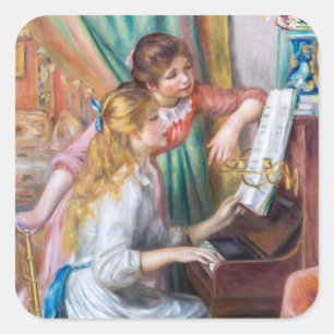 Pierre Auguste Renoir - Young Girls at the Piano Fyrkantigt Klistermärke
